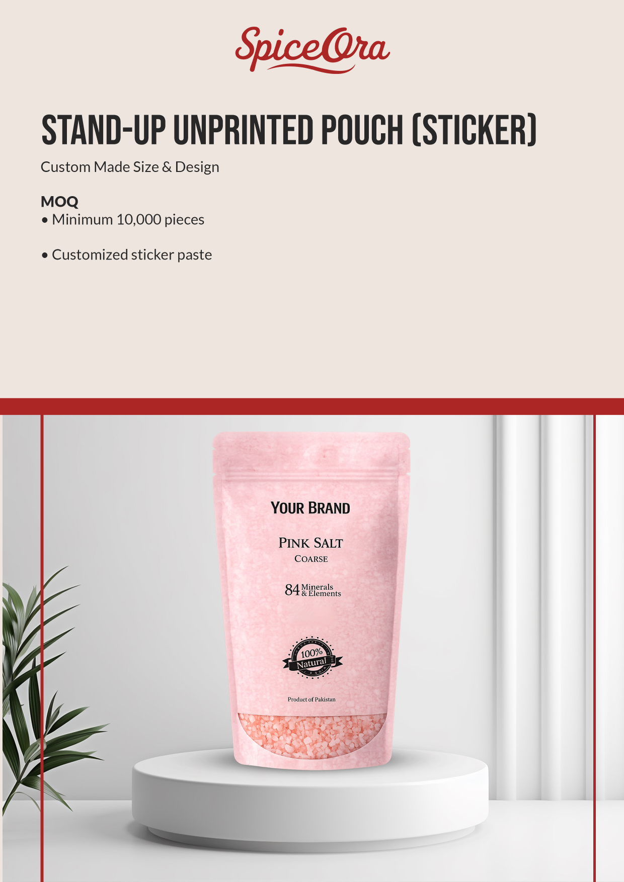 Stand-Up Unprinted Pouch with Sticker